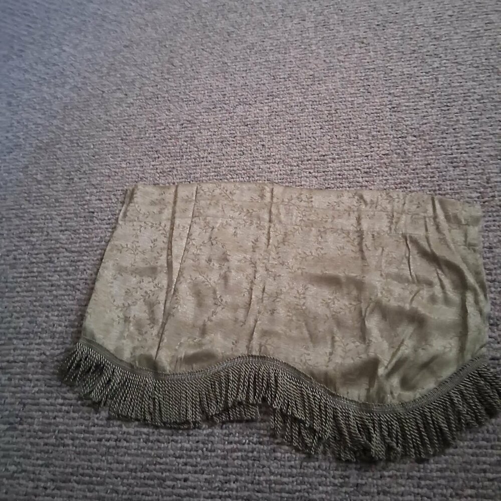sage green window valance with fringes 50" wide X 16" long